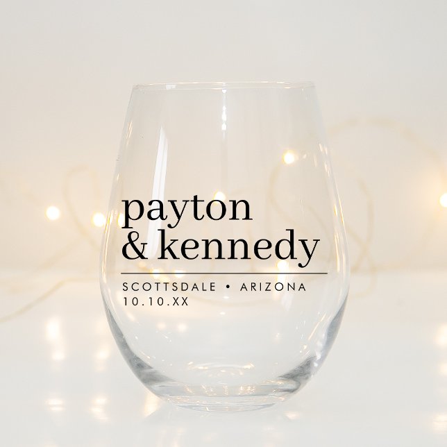 Elegant Personalized With Name Wedding Reception Stemless Wine Glass (Creator Uploaded)
