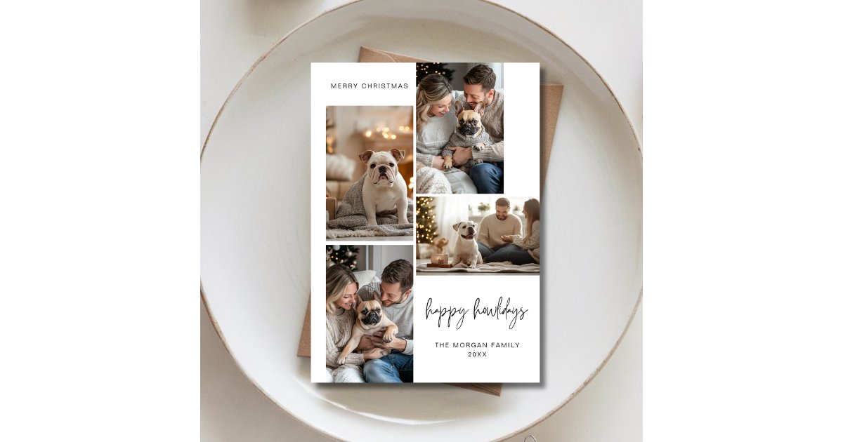 Elegant Pet Christmas Happy Howlidays Dog 4 Photo Holiday Card | Zazzle