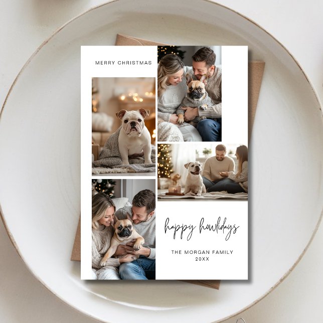 Elegant Pet Christmas Happy Howlidays Dog 4 Photo Holiday Card (Creator Uploaded)