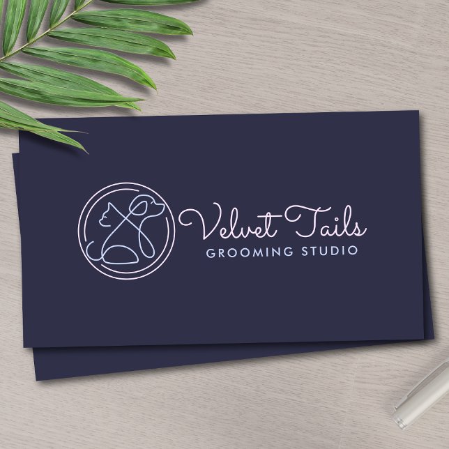 Elegant Pet Groomer Customizable Cat & Dog Logo Business Card (Creator Uploaded)