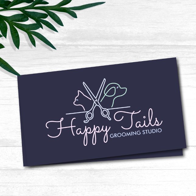 Elegant Pet Groomer Customizable Cat & Dog Logo Business Card (Creator Uploaded)