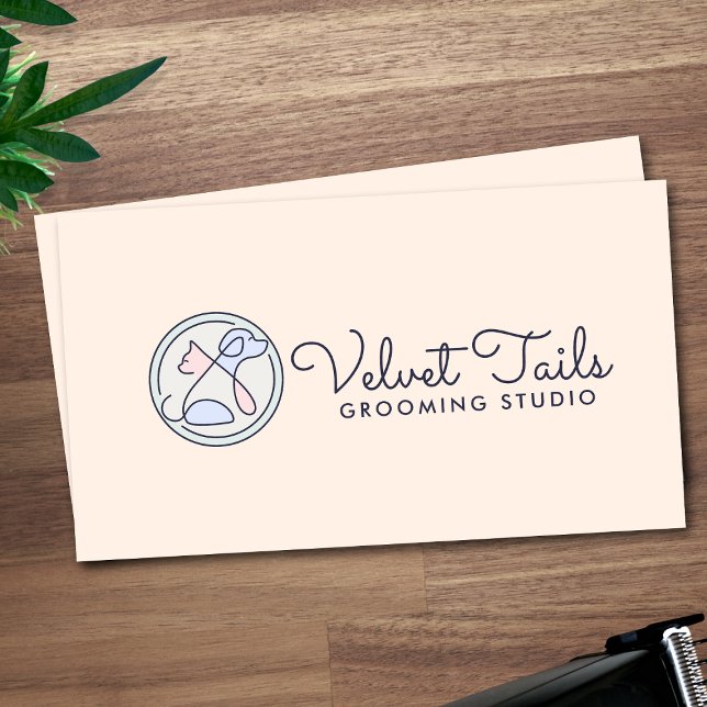 Elegant Pet Groomer Customizable Cat & Dog Logo Business Card (Creator Uploaded)