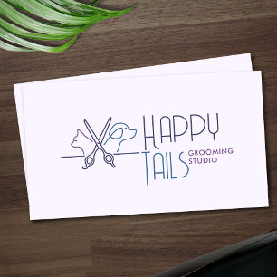 Elegant Pet Groomer Customizable Cat & Dog Logo Business Card