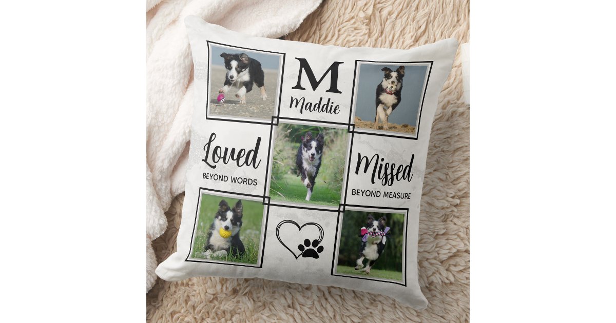 Elegant Pet Memorial Personalize Dog Photo Collage Throw Pillow | Zazzle