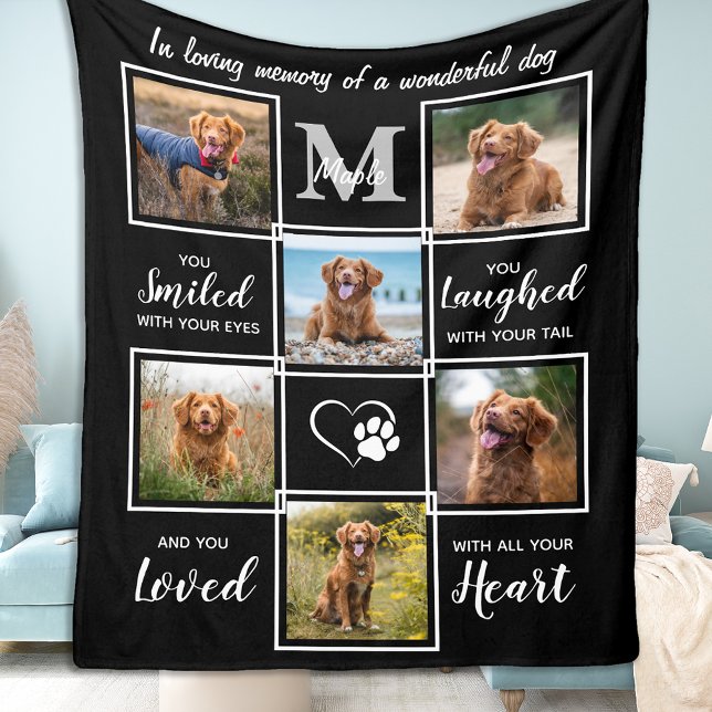 Elegant Pet Memorial Personalized 6 Photo Collage Fleece Blanket (Creator Uploaded)