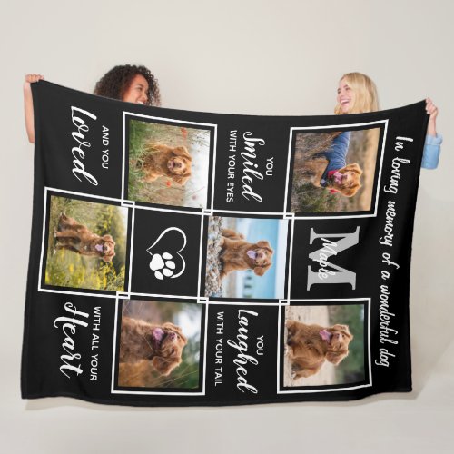 Elegant Pet Memorial Personalized 6 Photo Collage Fleece Blanket