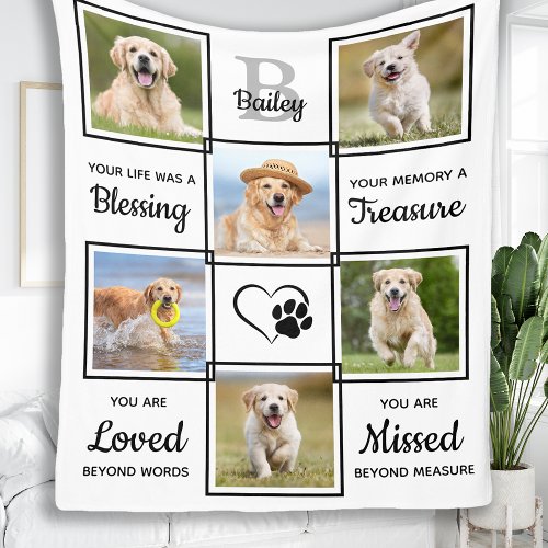 Elegant Pet Memorial _ Pet Loss Gift _ 6 Dog Photo Fleece Blanket