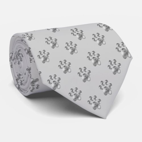 Elegant pet paw pattern on silver color neck tie