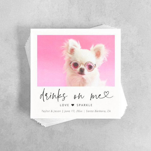 Elegant Pet Photo Dog Wedding | Drinks On Me Napkins (Creator Uploaded)