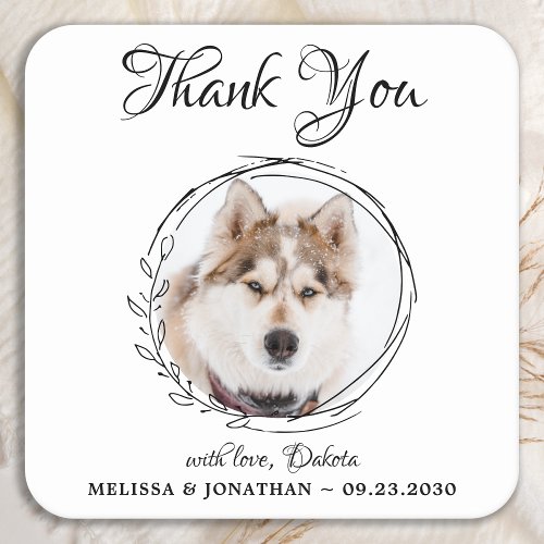 Elegant Pet Photo Thank You Dog Wedding Square Paper Coaster