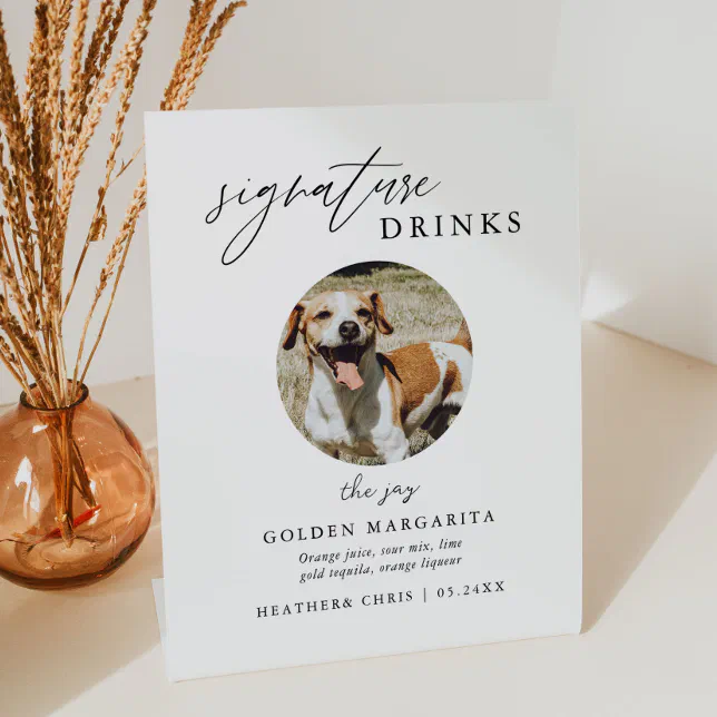 Elegant Pet Signature Drinks Wedding Bar Pedestal Sign | Zazzle