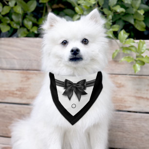 Elegant pet tuxedo black bowtie wedding adjustable bandana collar