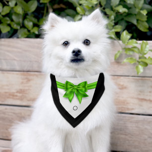 Elegant pet tuxedo green bowtie wedding  bandana collar