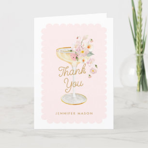Elegant Petals and Prosecco Bridal Shower Folded Letterpress Thank You Card