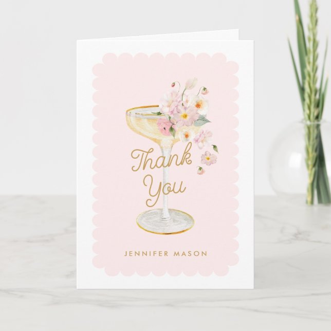 Elegant Petals and Prosecco Bridal Shower Folded Thank You Card (Front)