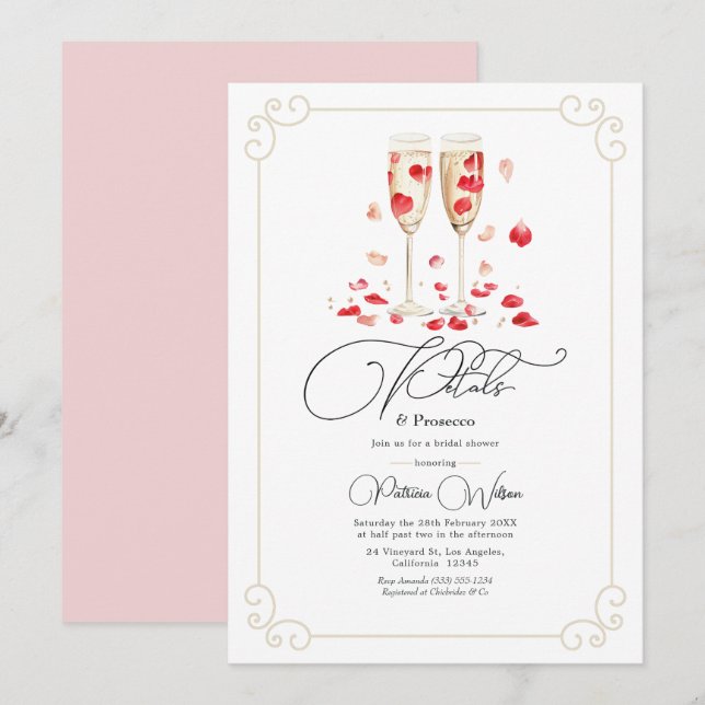 Elegant Petals and Prosecco Bridal Shower Invitation (Front/Back)