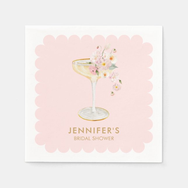 Elegant Petals and Prosecco Bridal Shower Napkins (Front)