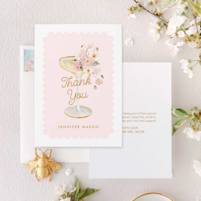 Elegant Petals and Prosecco Bridal Shower Thank You Card (Creator Uploaded)