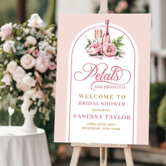 Elegant petals and prosecco bridal welcome sign (petals and prosecco bridal shower,
watercolor  modern trendy colors,
blush and gold floral poster,
b)