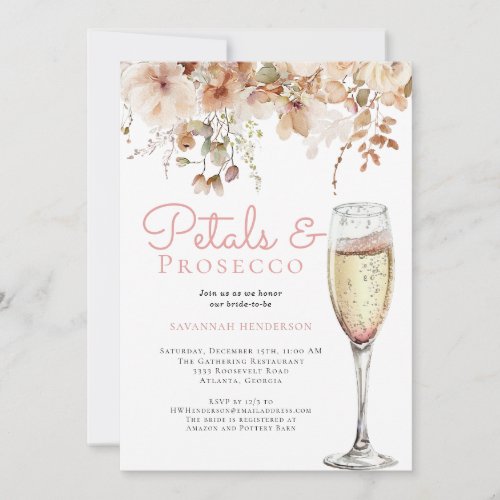 Elegant Petals and Prosecco Floral Bridal Shower Invitation