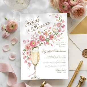 Elegant Petals and Prosecco Floral Bridal Shower Invitation