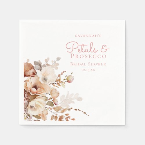 Elegant Petals and Prosecco Floral Bridal Shower Napkins