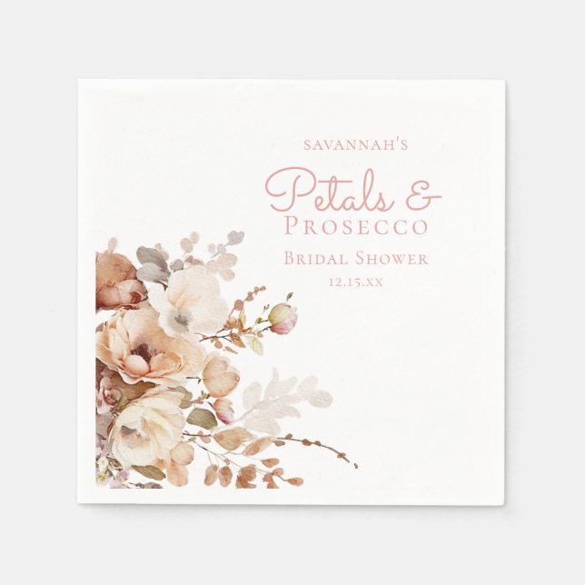 Elegant Petals and Prosecco Floral Bridal Shower Napkins (Front)