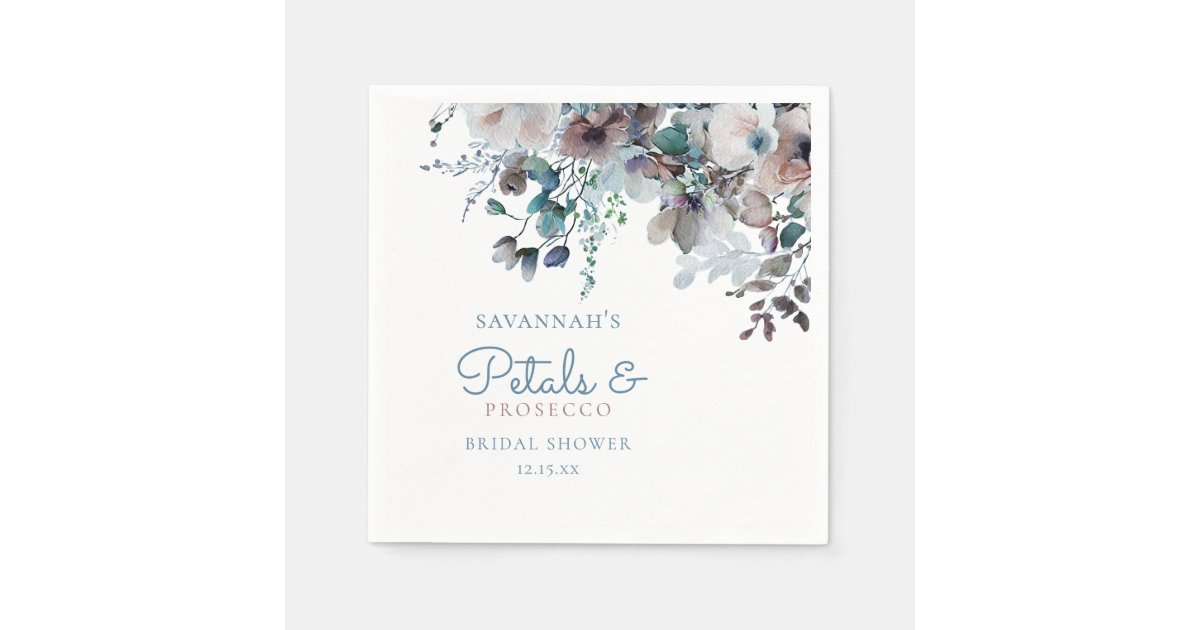 Elegant Petals and Prosecco Floral Bridal Shower Napkins | Zazzle