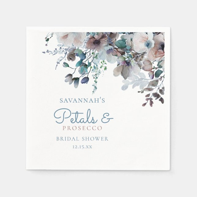 Elegant Petals and Prosecco Floral Bridal Shower Napkins (Front)