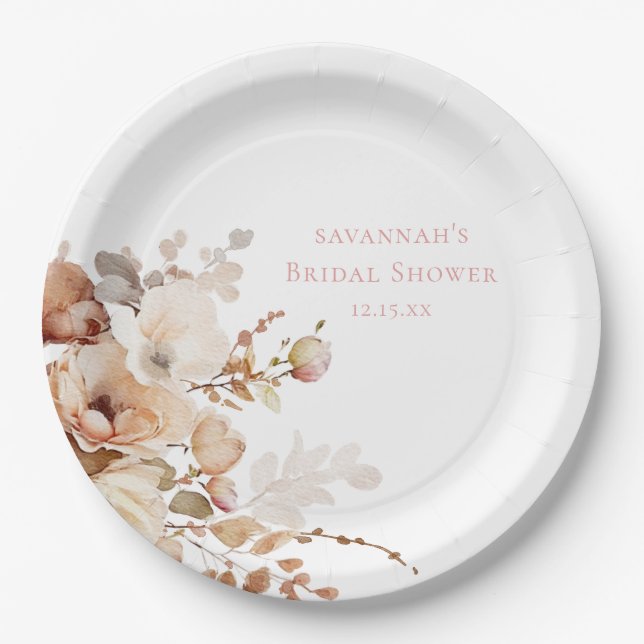 Elegant Petals and Prosecco Floral Bridal Shower Paper Plates (Front)