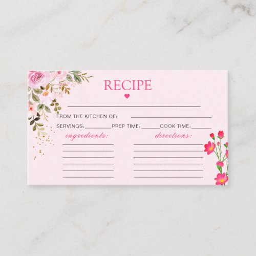 Elegant Petals and prosecco Floral Pink Recipe Enclosure Card