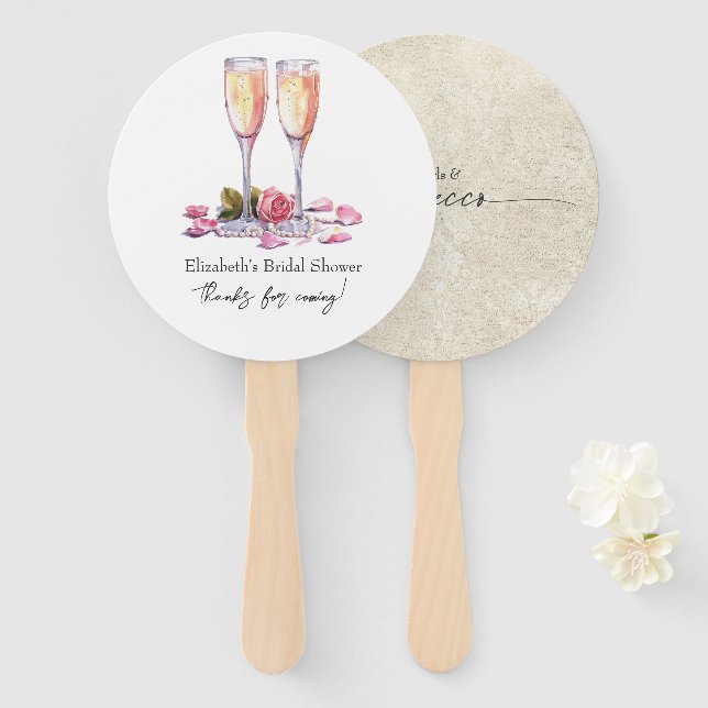 Elegant Petals, Pearls and Prosecco Bridal Shower Hand Fan (Front and Back)
