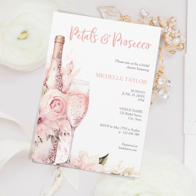 Elegant Petals & Prosecco Boho Blush Pink Summer Invitation (Creator Uploaded)
