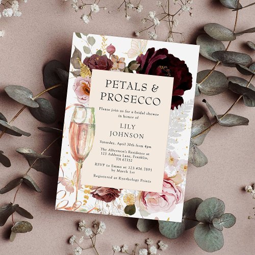 Elegant Petals  Prosecco Bridal Shower Invitation
