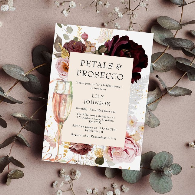Elegant Petals & Prosecco Bridal Shower Invitation (Creator Uploaded)