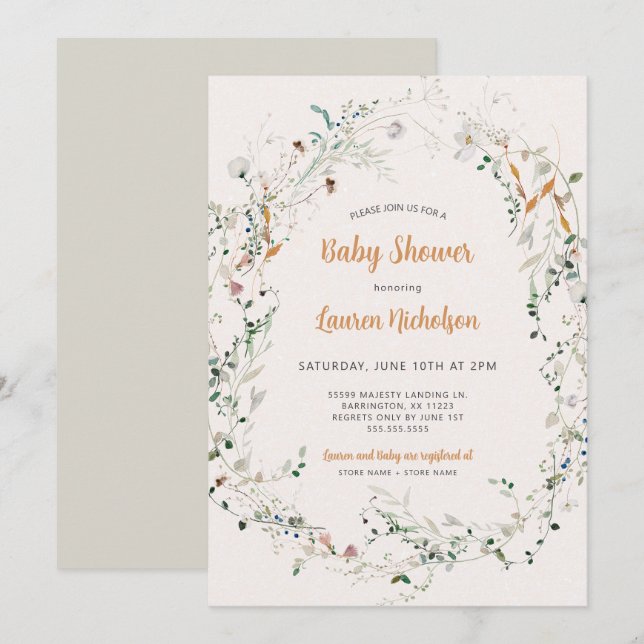 Elegant Petite Wildflower baby shower  Invitation (Front/Back)