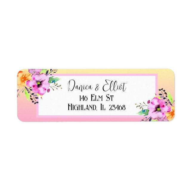 Elegant  Petunias Floral Yellow and Pink Label (Front)