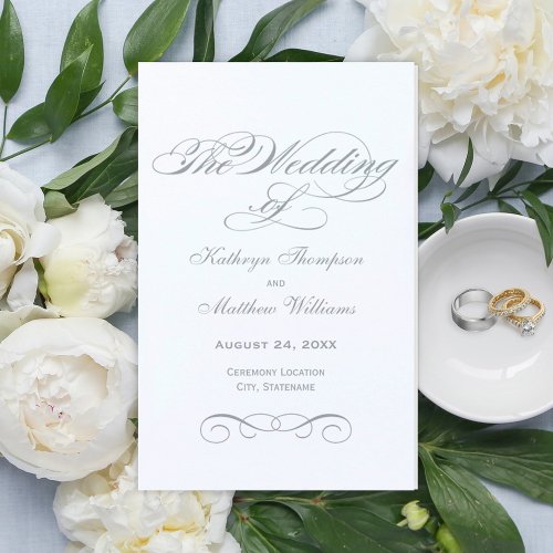 Elegant Pewter Gray Calligraphy Wedding Programs