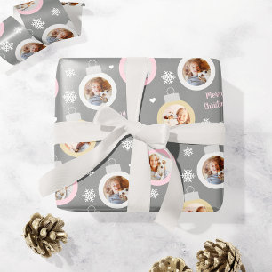 Elegant Pewter Gray Photo Ornament Merry Christmas Wrapping Paper