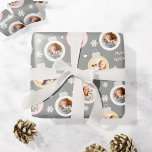Elegant Pewter Photo Ornaments Custom Christmas Wrapping Paper<br><div class="desc">Wrap your Christmas gifts in style! This festive holiday gift wrapping paper features blush pink, silver gray, and champagne gold colored round bulb ornament frames with spaces for three (3) different photos. White winter snowflakes and hearts accent the design. The pewter gray printed background color can be customized. The Merry...</div>