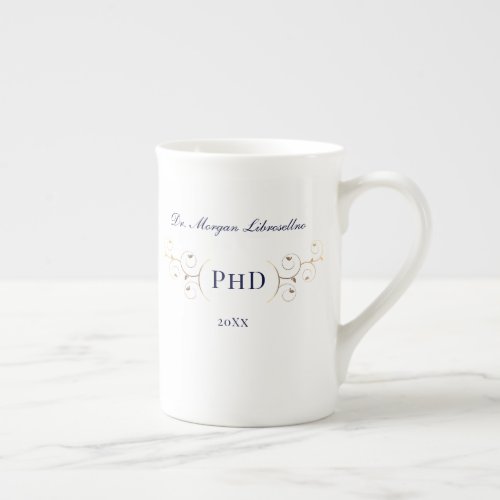 Elegant PhD Blue Gold Graduation Bone China Mug