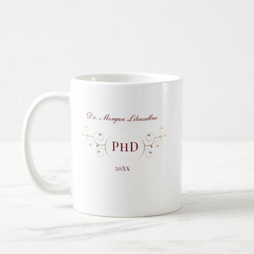 Elegant PhD Burgundy Gold Graduation Coffee Mug