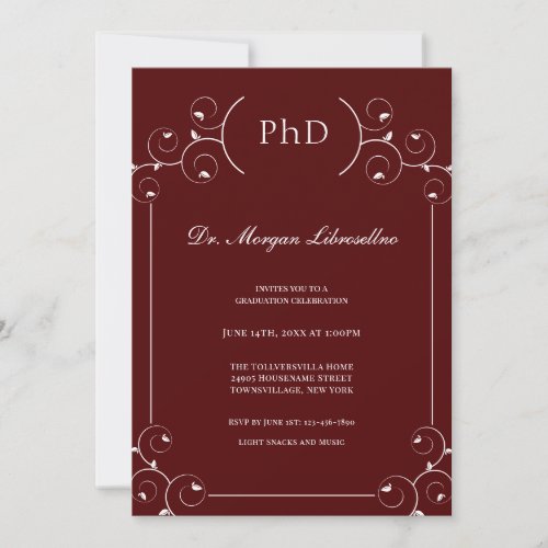 Elegant PhD Burgundy Graduation Invitation