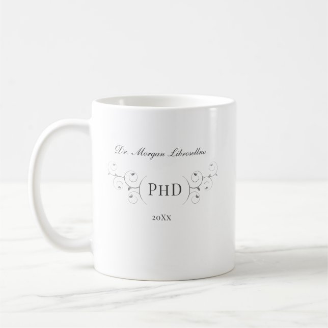 Elegant PhD Gray Silver Graduation Coffee Mug (Left)