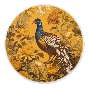 Elegant Pheasant William Morris Inspired Ceramic Knob