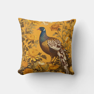 Elegant Pheasant William Morris Inspired Throw Pillow