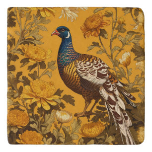 Elegant Pheasant William Morris Inspired Trivet