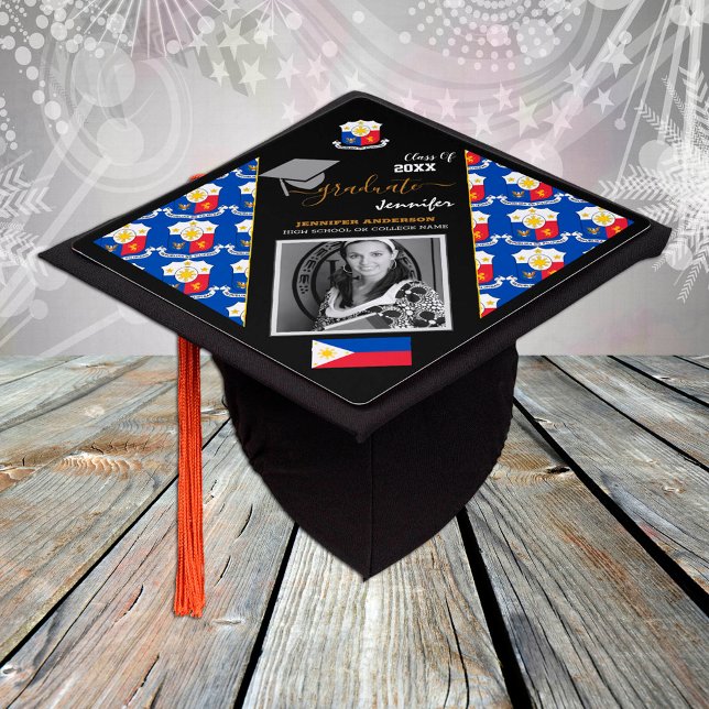 Elegant Philippines 20XX, Photo & Philippine Flag Graduation Cap Topper (Creator Uploaded)