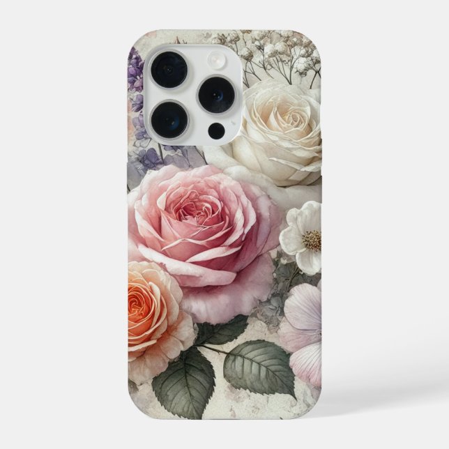 Elegant Phone Case with Pink and White Roses (Back)