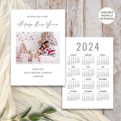 Elegant Photo 2024 Calendar Happy New Year Holiday Card
